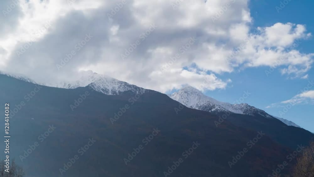 mountain landscape with snow and cloud motion