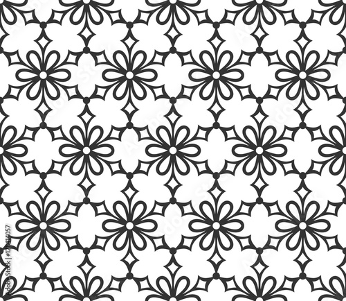 Monochrome geometric seamless pattern. Black and white ethnic, arabic, islam ornament. Modern repeat hexagonal tiles. Vector seamless pattern for wallpaper, fill, web page background, surface textures © VasiliyArt