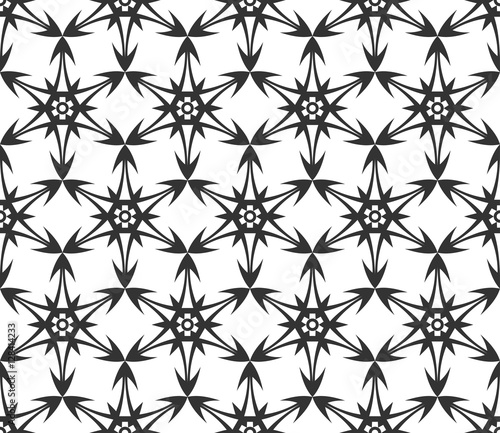 Monochrome geometric seamless pattern. Black and white ethnic  arabic  islam ornament. Modern repeat hexagonal tiles. Vector seamless pattern for wallpaper  fill  web page background  surface textures