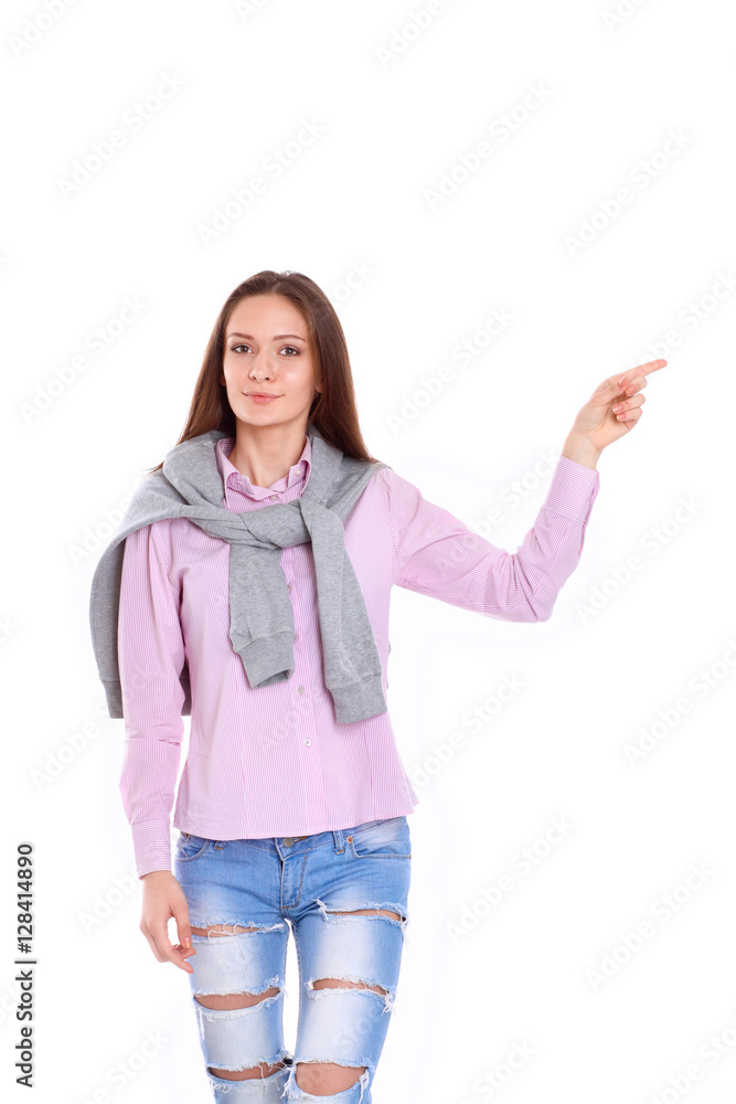 Young woman standing on the white background Young woman standing on the white background