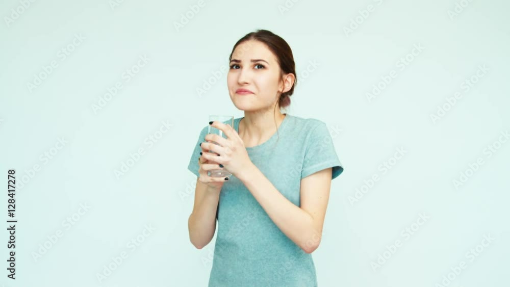 Portrait cheerful girl teenage 14 years joy are very happy glass of water Portrait cheerful girl teenage 14 years joy are very happy glass of water
