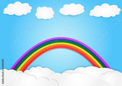 rainbow on cloud  vector  copy space for text  illustration  paper art and origami style  children book cover