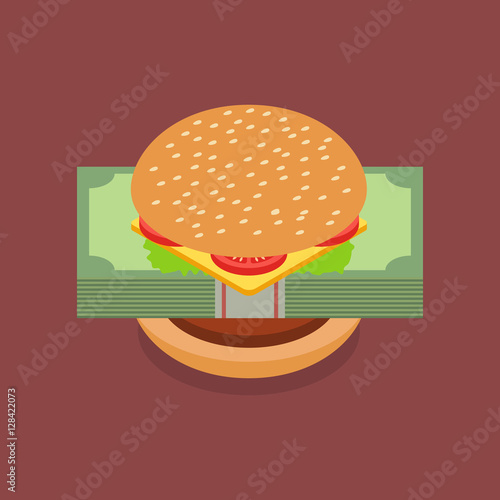 Hamburger with dollar banknotes