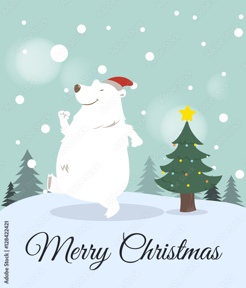 Christmas Greeting Card.Polar bear. Christmas Greeting Card.Polar bear.