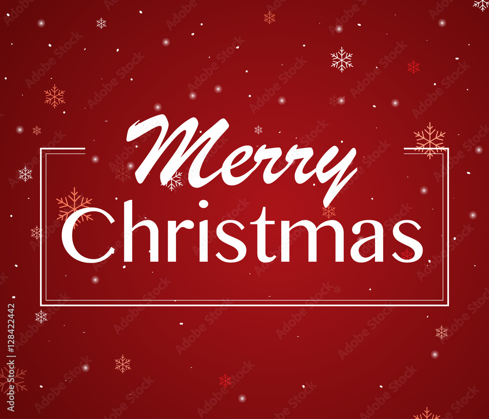 Merry Christmas Greeting Card on red background.