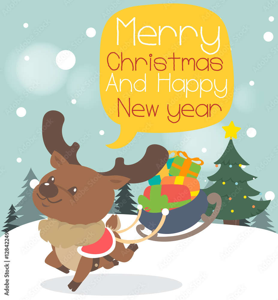 Naklejka premium Merry christmas greeting card reindeer.
