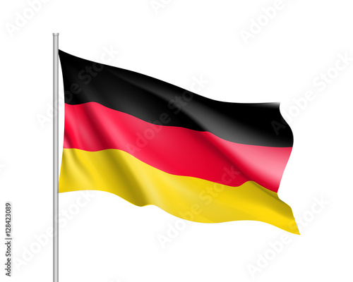 Waving flag of Germany state. Illustration of European country flag on flagpole with red and white colors. Vector 3d icon isolated on white background