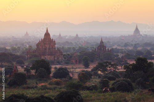 Beautiful scenery during sunrise,sunset at the pagoda of Bagan in Myanmar. is a beautiful landscape and very popular for tourists and photographer