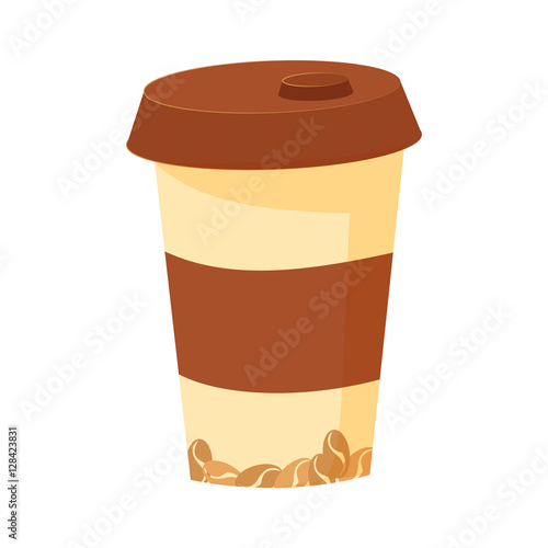 plastic cup cartoon with lid for coffee isolated on white background