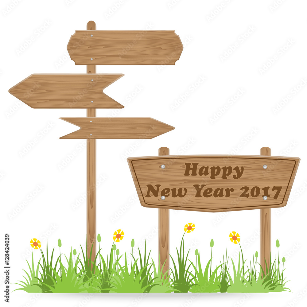 Happy New Year 2017 text on Wooden signpost Happy New Year 2017 text on Wooden signpost