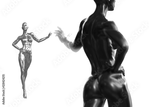 Two tall naked girls on the white background. 3d rendered medical concept illustration. Fitness healthy life style concept