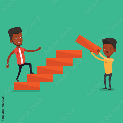 Businessman running upstairs vector illustration.