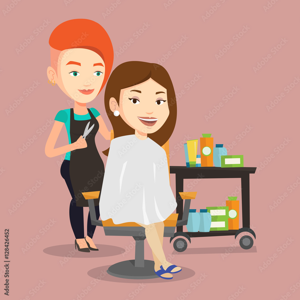 Hairdresser making haircut to young woman. Hairdresser making haircut to young woman.