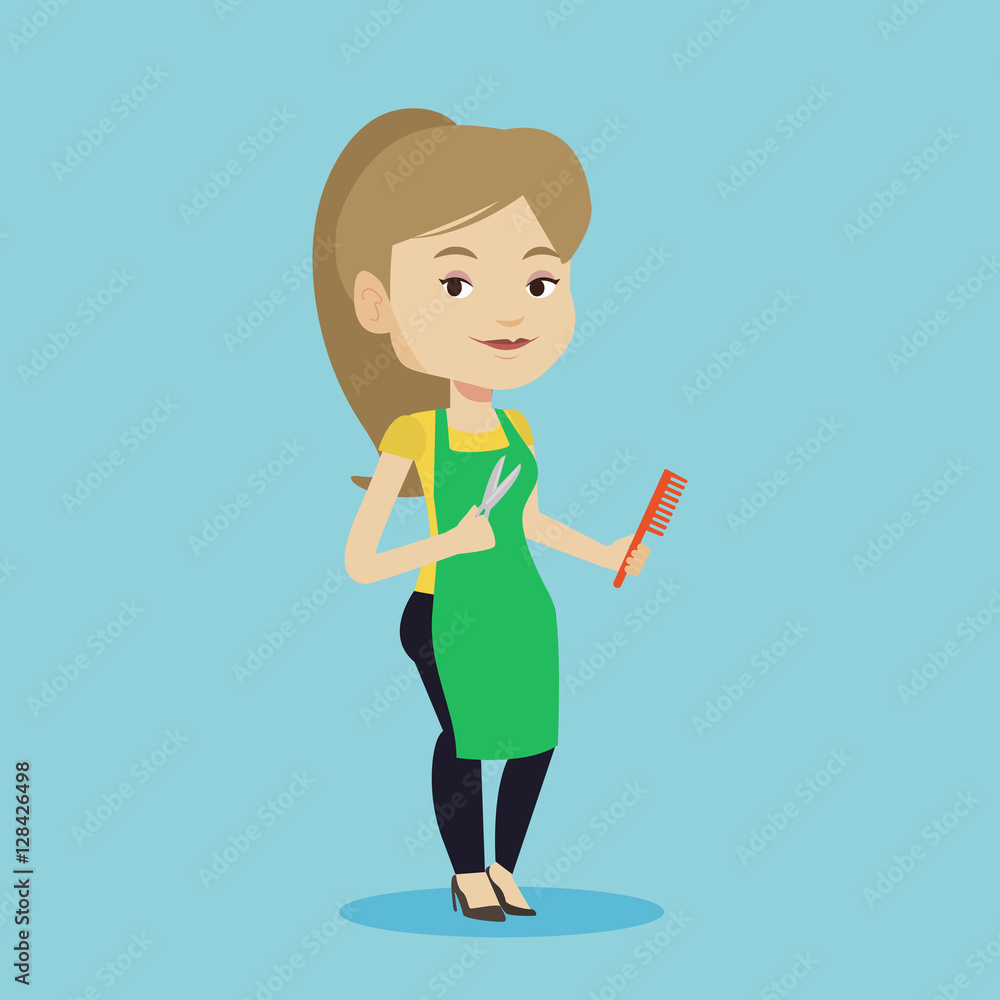 Hairstylist holding comb and scissors in hands. Hairstylist holding comb and scissors in hands.