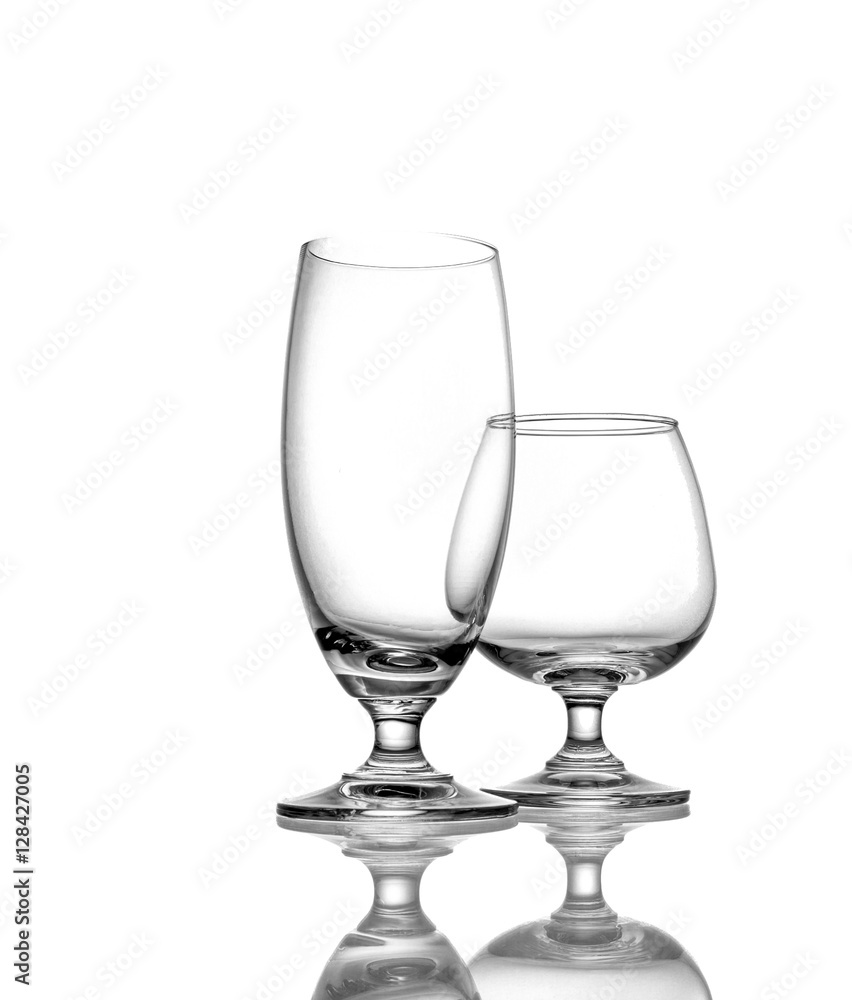 Crystal empty wine glass, shot on white isolated. .