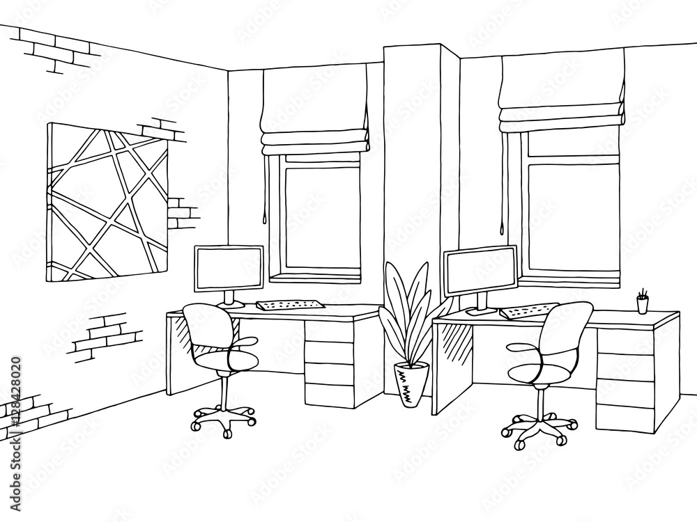 Office graphic art black white sketch illustration vector Stock Vector ...