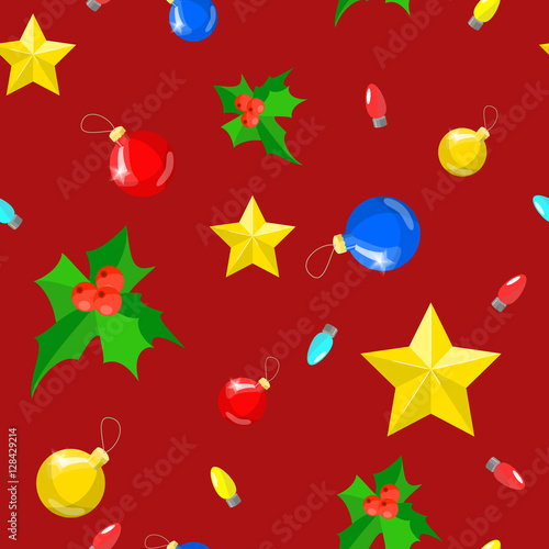 Christmas seamless texture units. Vector red background