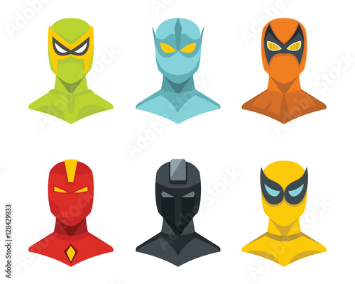 Superhero concept set in flat style isolated on white background