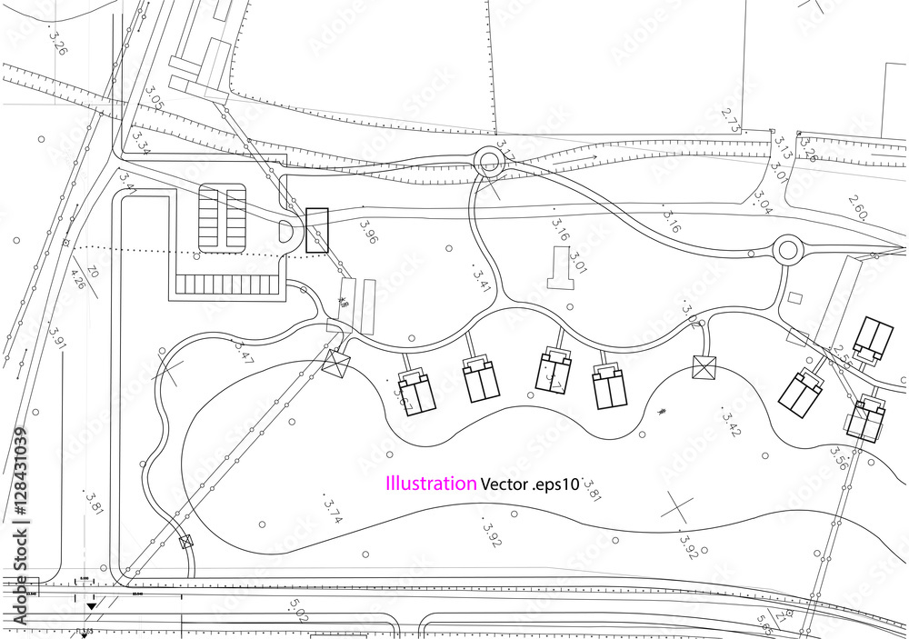 Fototapeta premium Architectural background, architectural plan, construction drawing landscape