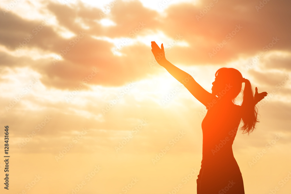 silhouette of woman pray silhouette of woman pray