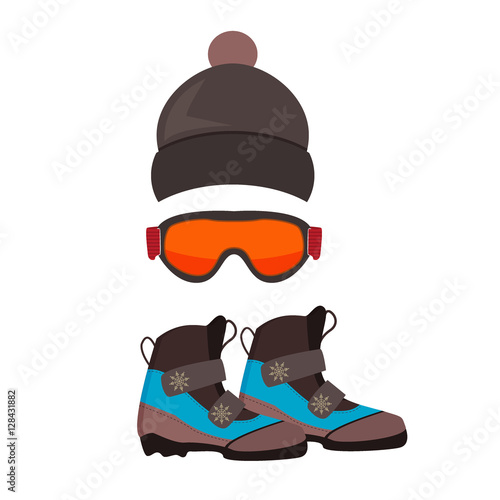 Ski gloves and skiing goggles vector illustration.