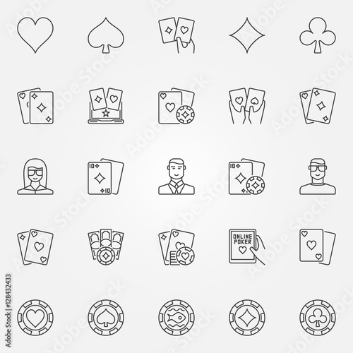 Poker line icons set