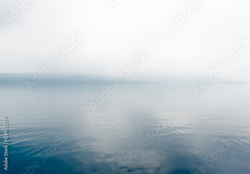 foggy blue lake 