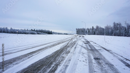 Snow covered road, winter driving