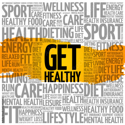 Get Healthy word cloud collage, health concept background