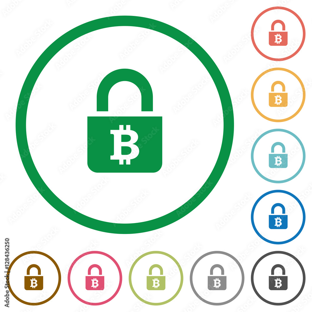 Locked Bitcoins flat icons with outlines Locked Bitcoins flat icons with outlines