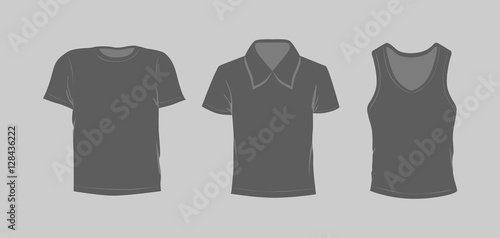 Template t-shirt set. Grey color. T-shirt, polo and singlet.