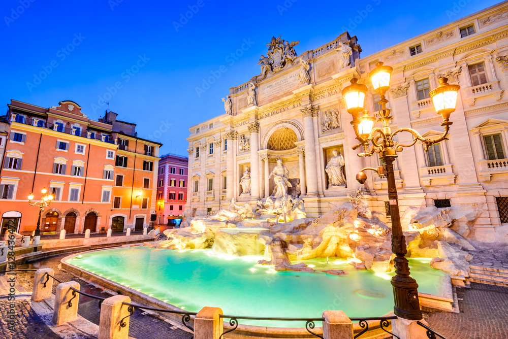 Naklejka premium Rzym, Włochy - Fontanna di Trevi, obraz nocny