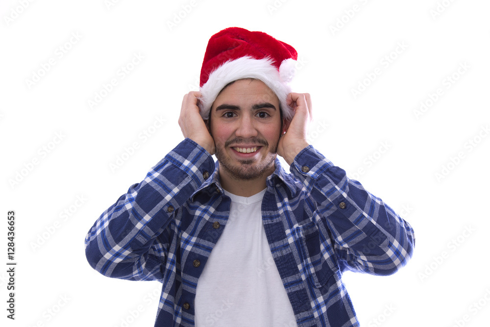 Young man with santa hat Young man with santa hat