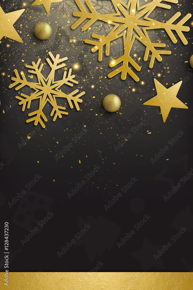 elegant merry christmas and happy new year background with gold star and snowflakes decoration. space for text elegant merry christmas and happy new year background with gold star and snowflakes decoration. space for text