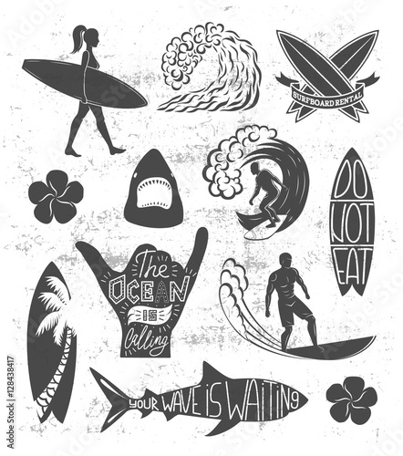 Photography Set of surfing vintage design elements