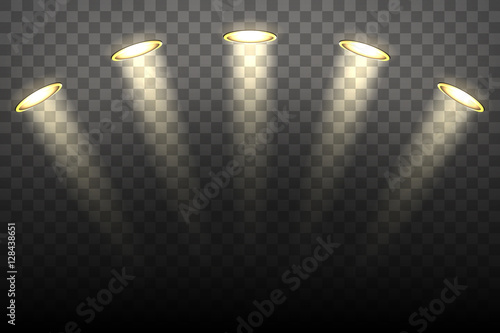 Spot lights on transparent background. Illmination vector illustration