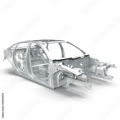 Carcass af a sedan car on white. 3D illustration photo