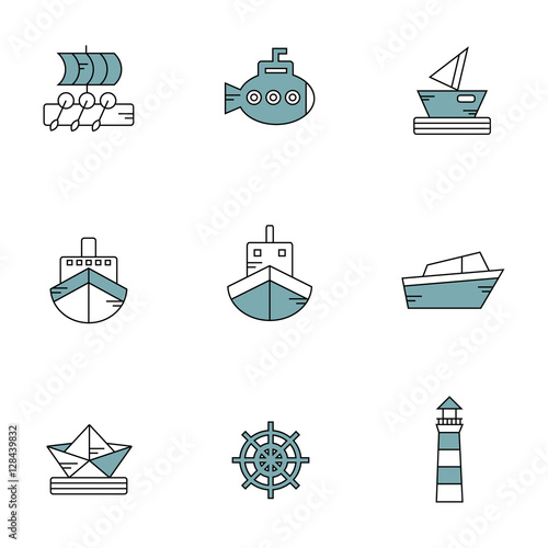 Ship and boat vector icon set