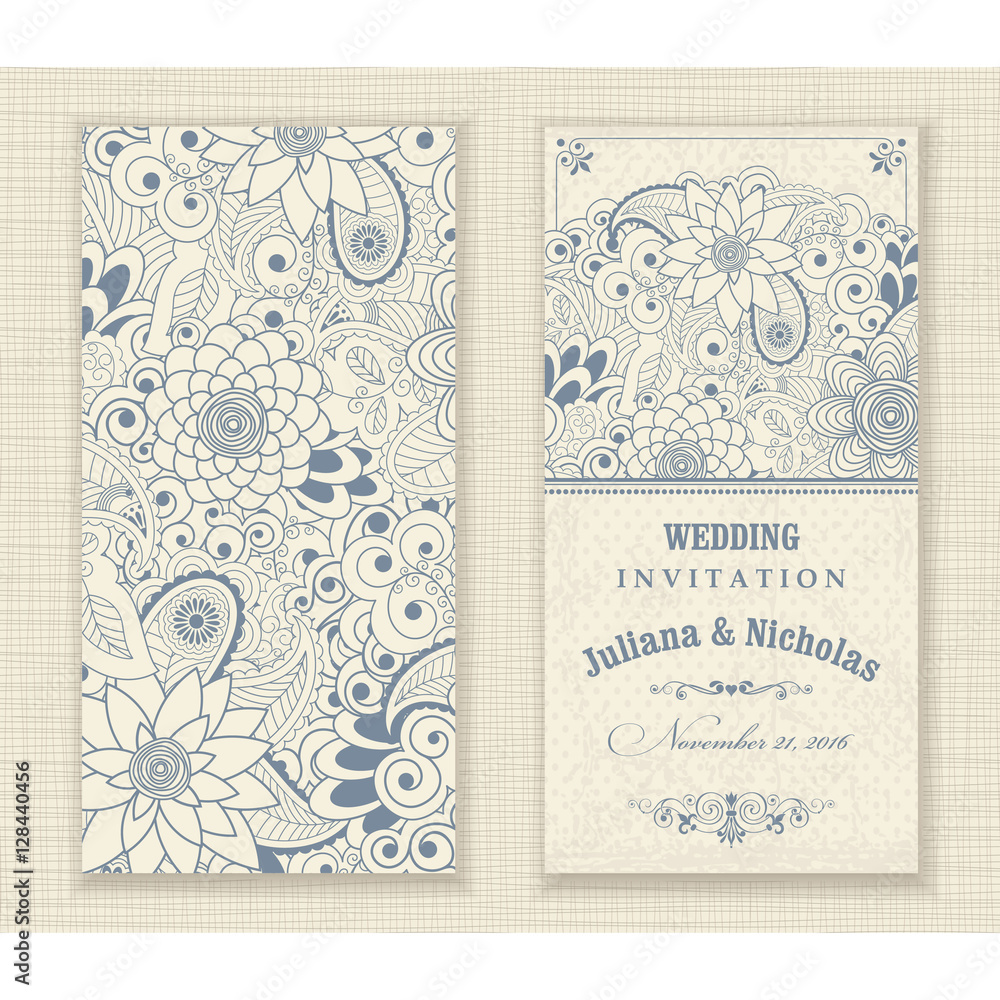 Wedding Invitation. Greeting Card with Flowers in a folk style Wedding Invitation. Greeting Card with Flowers in a folk style