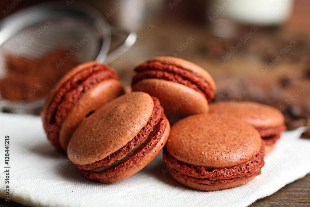 French delicious dessert macaroons on table French delicious dessert macaroons on table