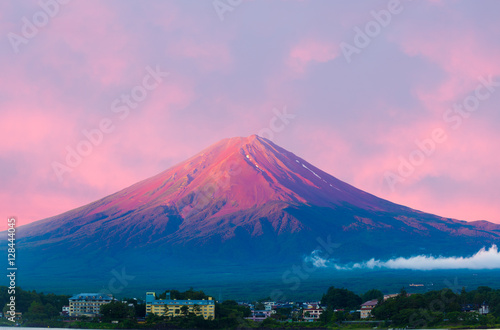 Mount Fuji Detail Sunrise Kawaguchiko Red Cone Sky