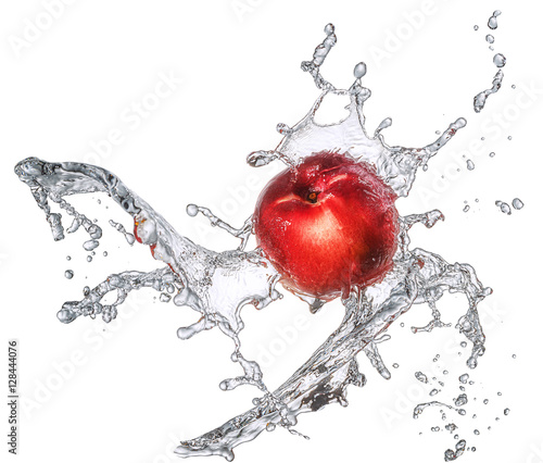 Water splash and fruits isolated on white backgroud with clipping path. Fresh nectarine