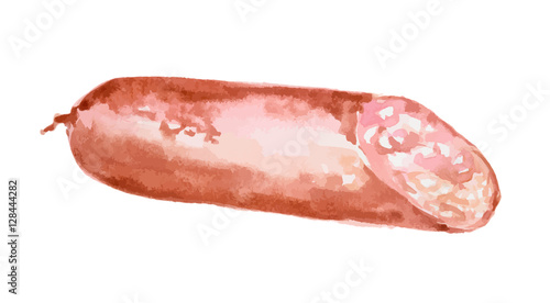 Isolated watercolor sausage on white background. Delicious and gourmet snack for restaurant and cafe.