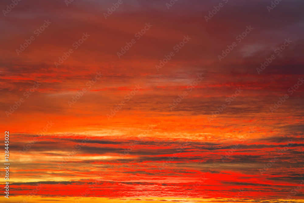Fiery orange sunset sky. Apocalyptic sky