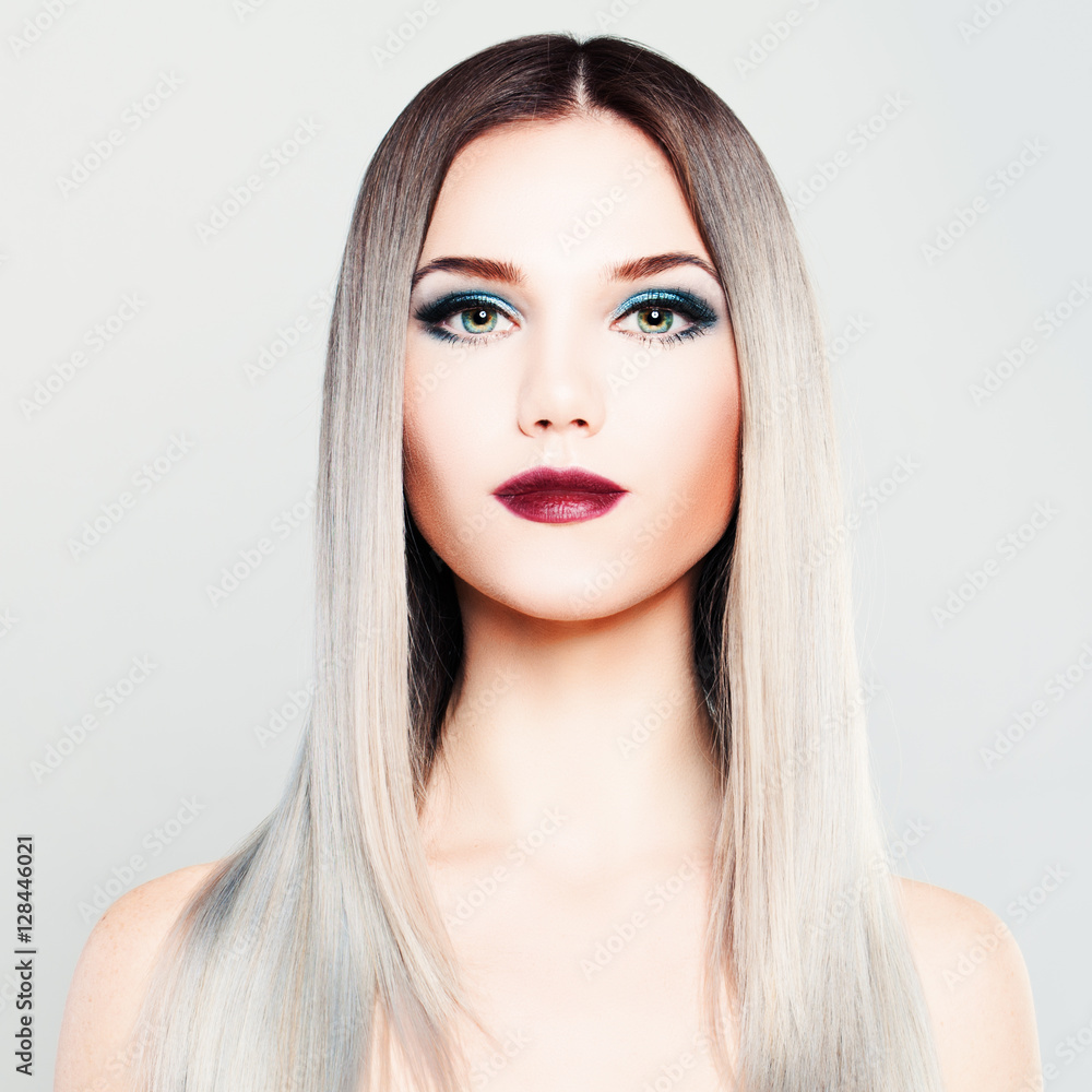 Stylish Woman Fashion Model. Makeup and Gradient Coloring Hair Stylish Woman Fashion Model. Makeup and Gradient Coloring Hair