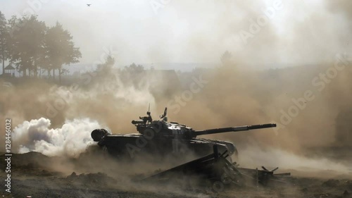 Shooting russian tank, T 72 attack, Tank rides, dust, smoke, military action