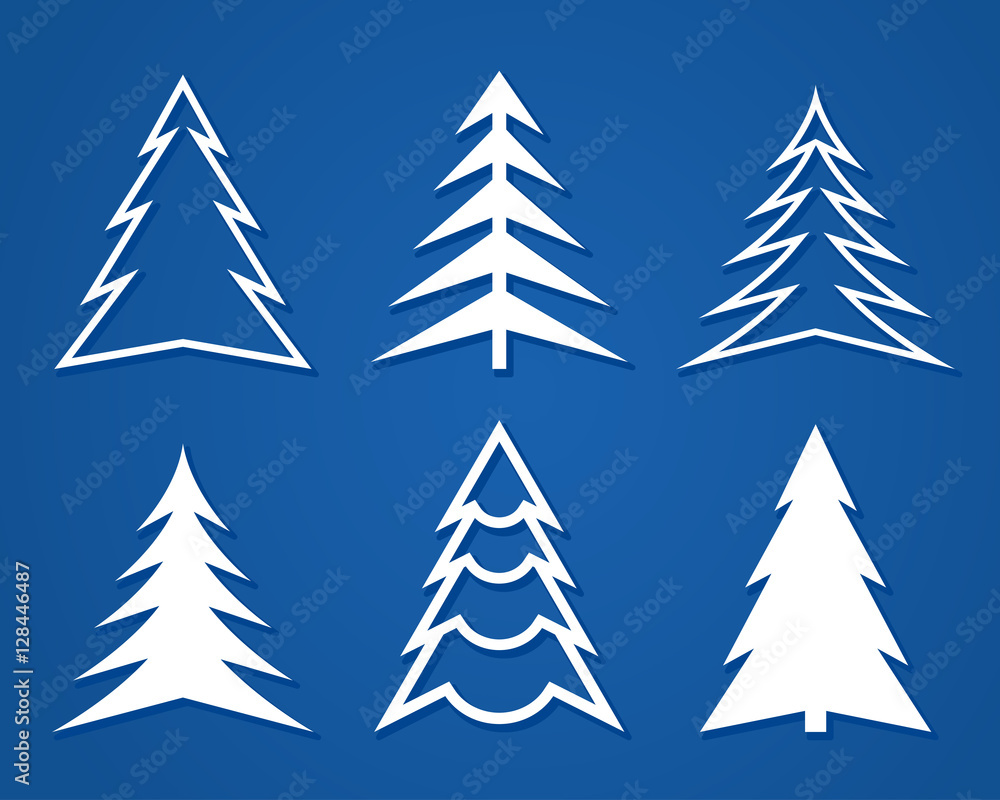 Fototapeta premium Set of white Christmas trees. Flat design.