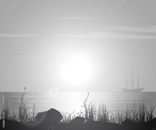 Landscape with sunset over sea