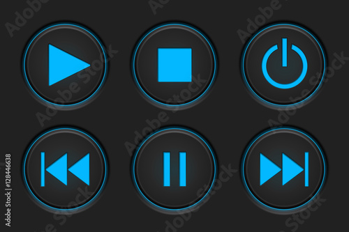 Media player buttons on dark background