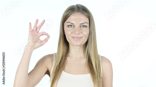Wallpaper Mural Woman Showing Ok Sign, White Background Torontodigital.ca
